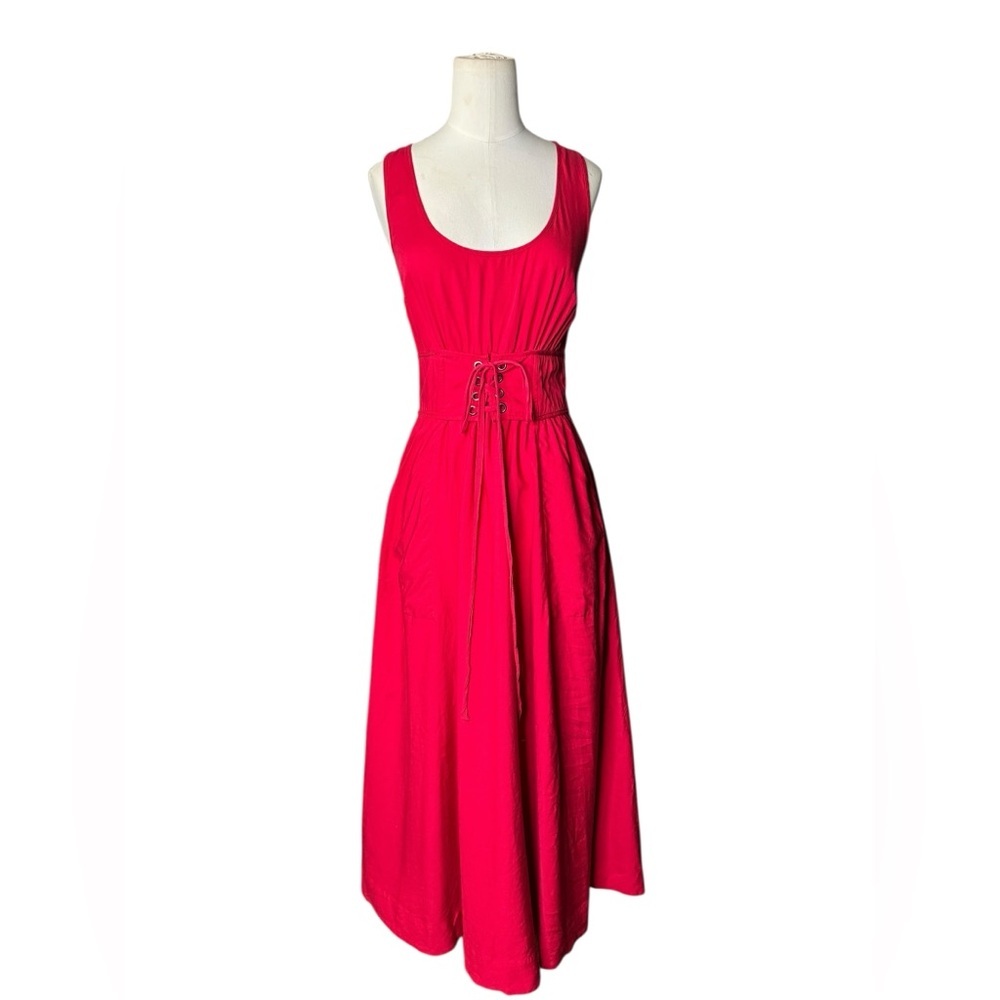 Anthropologie Tracy Reese Red Sleeveless Corset Waist Midi Dress Size 4 - Picture 5 of 8